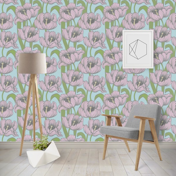 Custom Wild Tulips Wallpaper & Surface Covering (Water Activated - Removable)