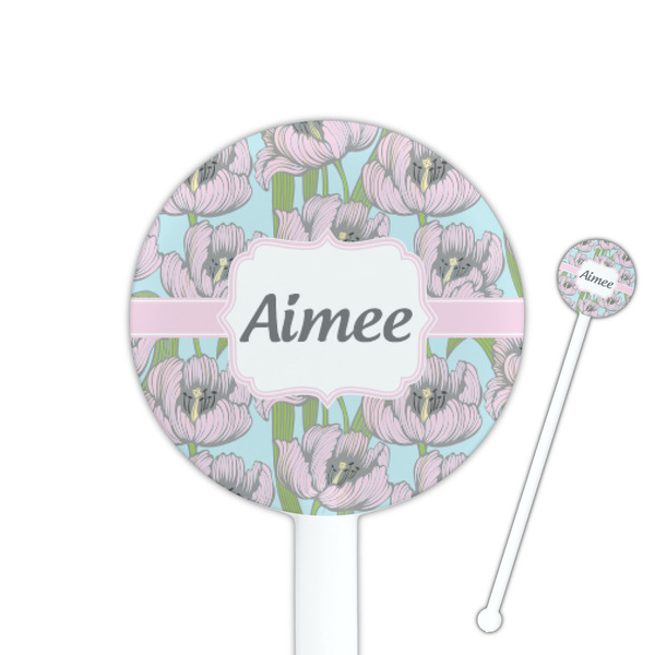 Custom Wild Tulips 5.5" Round Plastic Stir Sticks - White - Single Sided (Personalized)