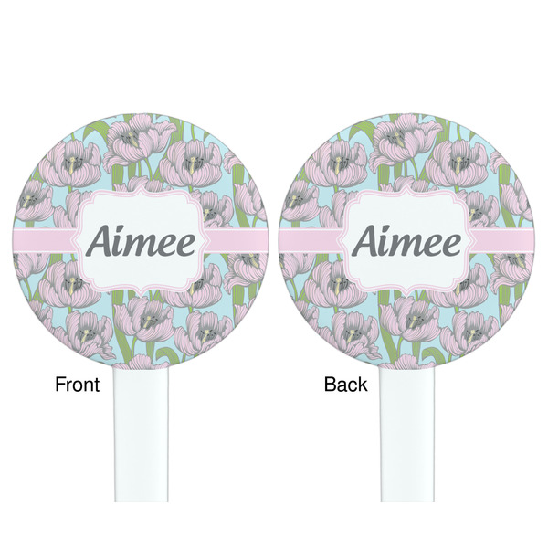 Wild Tulips White Plastic 7" Stir Stick - Double Sided - Round - Front & Back