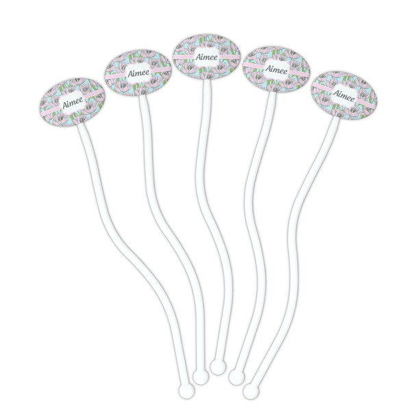 Wild Tulips White Plastic 7" Stir Stick - Oval - Fan
