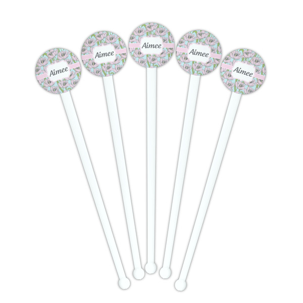 Wild Tulips White Plastic 7" Stir Stick - Round - Fan View