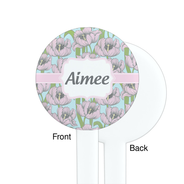 Wild Tulips White Plastic 7" Stir Stick - Single Sided - Round - Front & Back