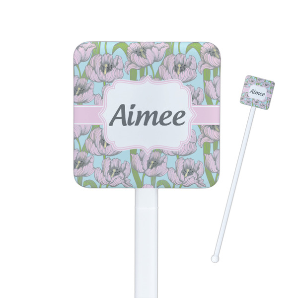 Custom Wild Tulips Square Plastic Stir Sticks (Personalized)