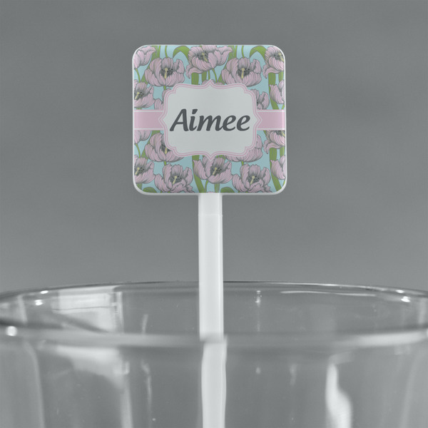 Wild Tulips White Plastic Stir Stick - Square - Main