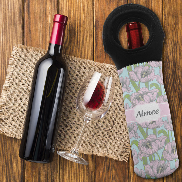 Wild Tulips Wine Tote Bag - FLATLAY