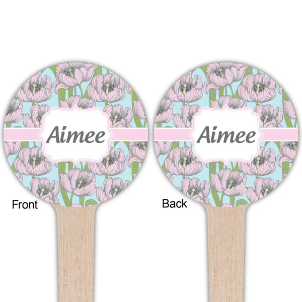 Wild Tulips Wooden 4" Food Pick - Round - Double Sided - Front & Back