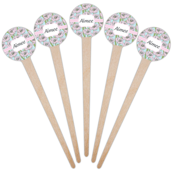 Wild Tulips Wooden 4" Food Pick - Round - Fan View