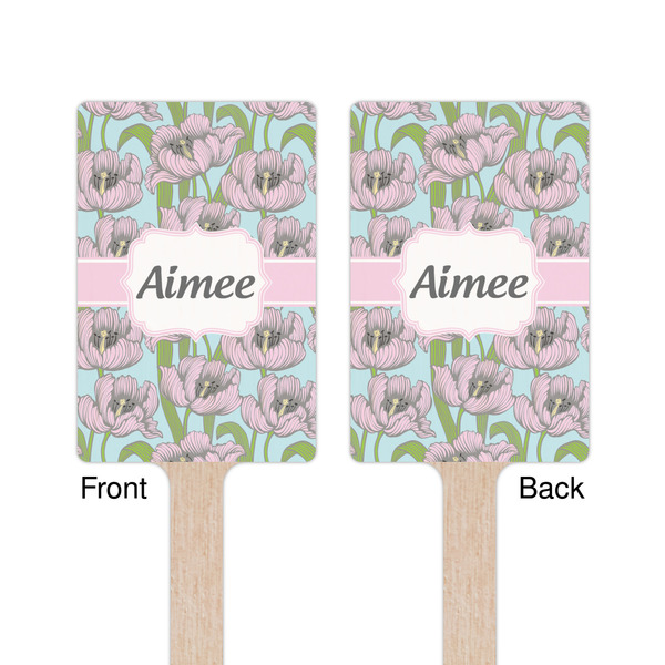 Wild Tulips Wooden 6.25" Stir Stick - Rectangular - Double Sided - Front & Back