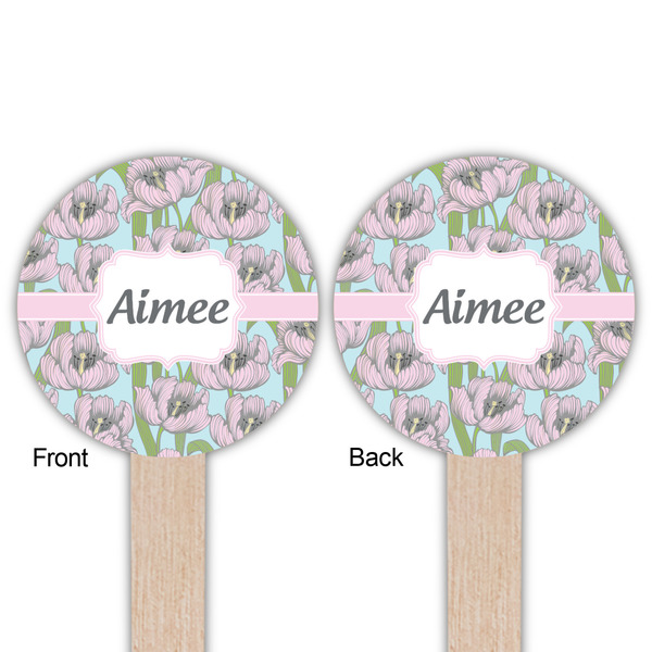 Wild Tulips Wooden 6" Food Pick - Round - Double Sided - Front & Back