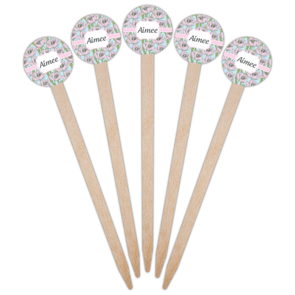 Wild Tulips Wooden 6" Food Pick - Round - Fan View