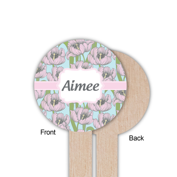 Wild Tulips Wooden 6" Food Pick - Round - Single Sided - Front & Back