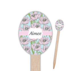 Wild Tulips Oval Wooden Food Picks - Single Sided (Personalized)