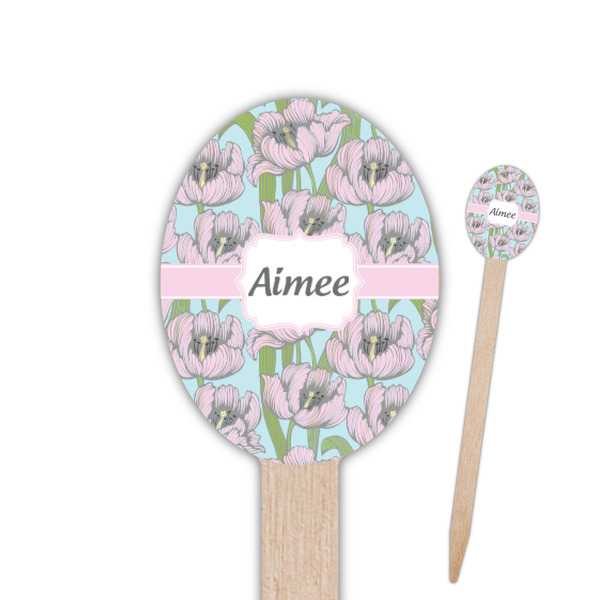 Custom Wild Tulips Oval Wooden Food Picks - Single Sided (Personalized)