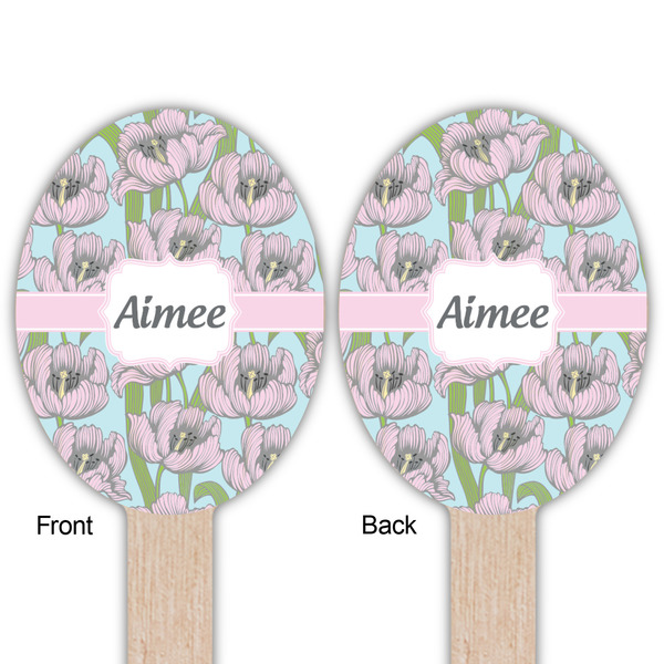 Wild Tulips Wooden Food Pick - Oval - Double Sided - Front & Back