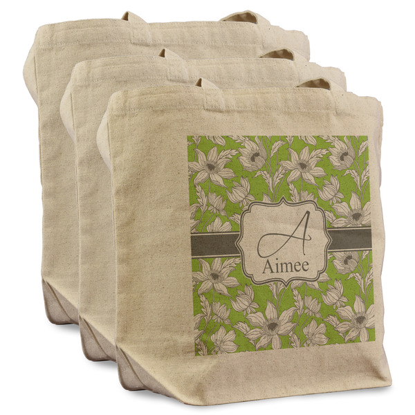 Custom Wild Daisies Reusable Cotton Grocery Bags - Set of 3 (Personalized)