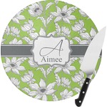 Wild Daisies Round Glass Cutting Board - Small (Personalized)