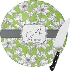 Wild Daisies Round Glass Cutting Board - Small (Personalized)