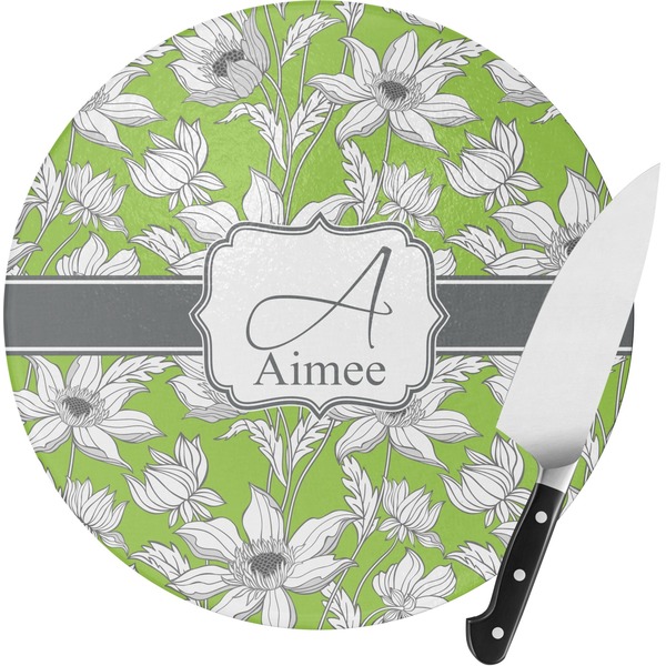 Custom Wild Daisies Round Glass Cutting Board - Small (Personalized)