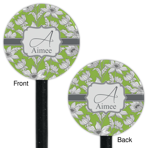 Wild Daisies Black Plastic 5.5" Stir Stick - Double Sided - Round - Front & Back