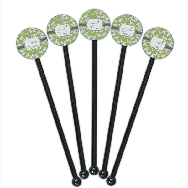 Wild Daisies Black Plastic 5.5" Stir Stick - Round - Fan View