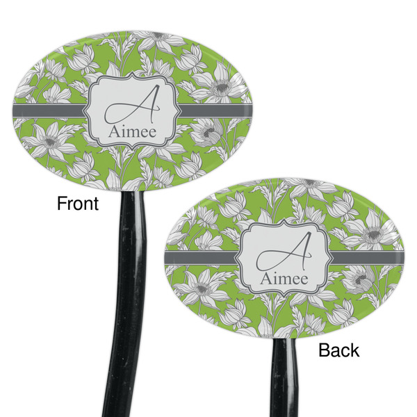 Wild Daisies Black Plastic 7" Stir Stick - Double Sided - Oval - Front & Back