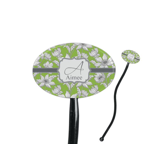Custom Wild Daisies 7" Oval Plastic Stir Sticks - Black - Single Sided (Personalized)
