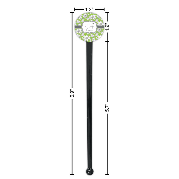 Wild Daisies Black Plastic 7" Stir Stick - Round - Dimensions