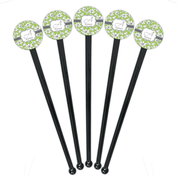 Wild Daisies Black Plastic 7" Stir Stick - Round - Fan View