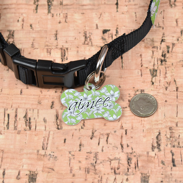 Wild Daisies Bone Shaped Dog ID Tag - Small - In Context