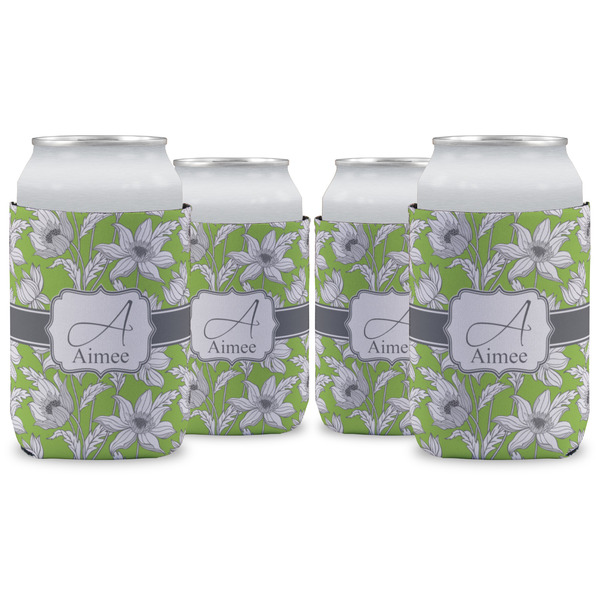 Custom Wild Daisies Can Cooler (12 oz) - Set of 4 w/ Name and Initial