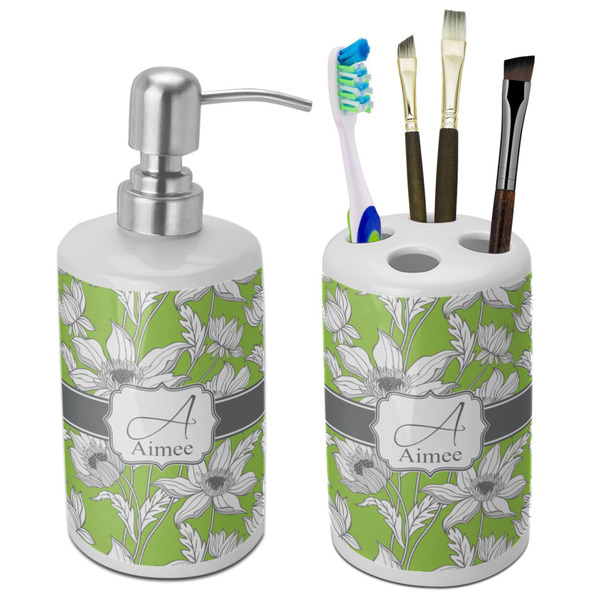 Custom Wild Daisies Ceramic Bathroom Accessories Set (Personalized)