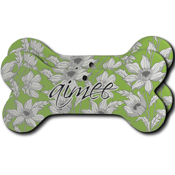 Custom Wild Daisies Ceramic Dog Ornament - Front & Back w/ Name and Initial