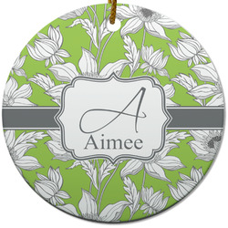 Wild Daisies Round Ceramic Ornament w/ Name and Initial