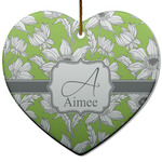 Wild Daisies Heart Ceramic Ornament w/ Name and Initial