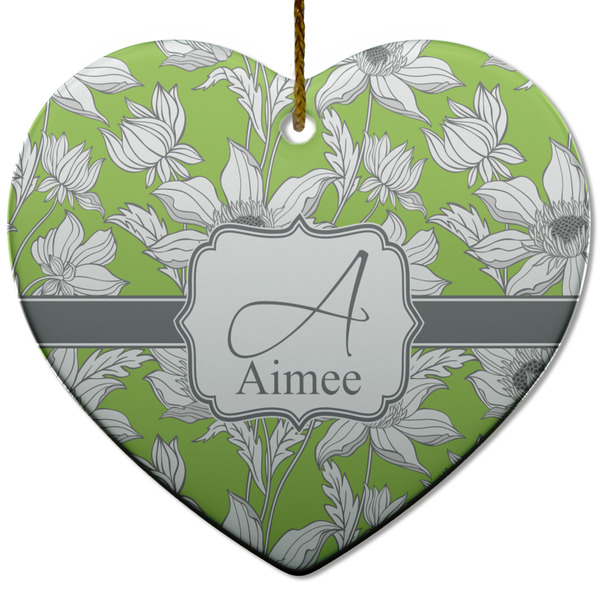 Custom Wild Daisies Heart Ceramic Ornament w/ Name and Initial