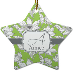 Wild Daisies Star Ceramic Ornament w/ Name and Initial