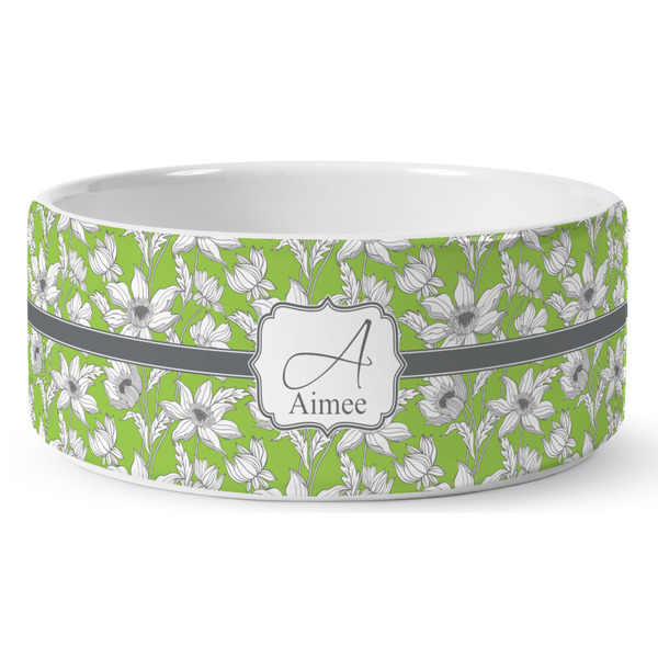 Custom Wild Daisies Ceramic Dog Bowl - Large (Personalized)