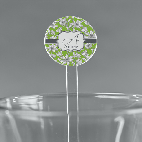 Custom Wild Daisies 7" Round Plastic Stir Sticks - Clear (Personalized)
