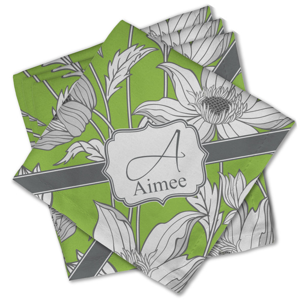 Custom Wild Daisies Cloth Cocktail Napkins - Set of 4 w/ Name and Initial
