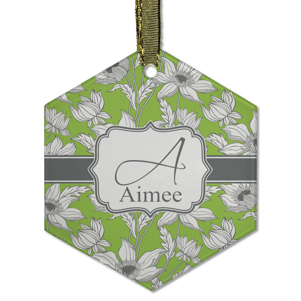 Custom Wild Daisies Flat Glass Ornament - Hexagon w/ Name and Initial