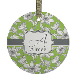 Wild Daisies Flat Glass Ornament - Round w/ Name and Initial