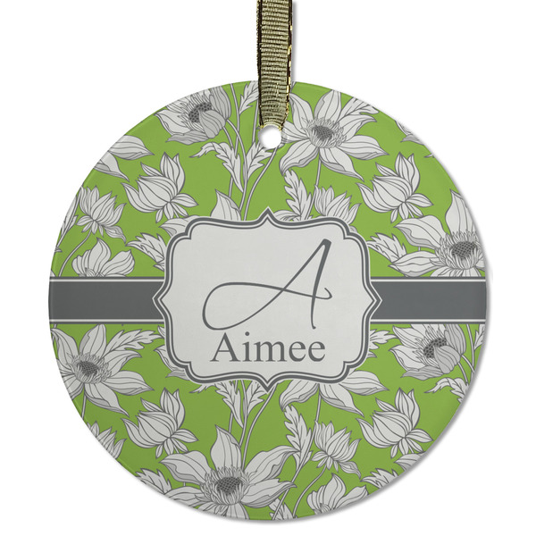Custom Wild Daisies Flat Glass Ornament - Round w/ Name and Initial
