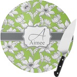 Wild Daisies Round Glass Cutting Board (Personalized)