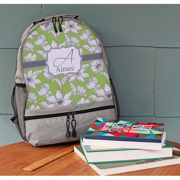 Wild Daisies Large Backpack - Gray - On Desk