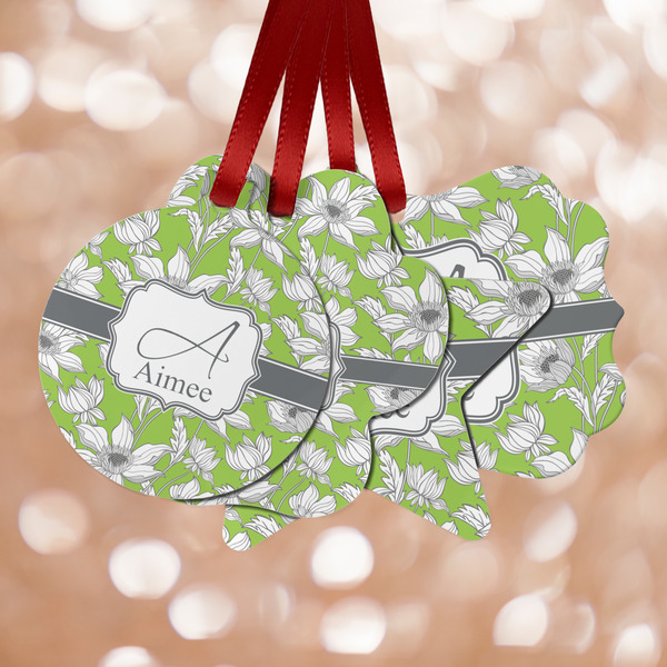 Custom Wild Daisies Metal Ornaments - Double Sided w/ Name and Initial