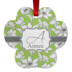 Wild Daisies Metal Paw Ornament - Double Sided w/ Name and Initial