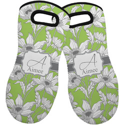 Wild Daisies Neoprene Oven Mitts - Set of 2 w/ Name and Initial