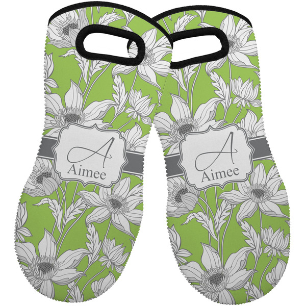 Custom Wild Daisies Neoprene Oven Mitts - Set of 2 w/ Name and Initial