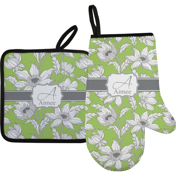 Custom Wild Daisies Oven Mitt & Pot Holder Set w/ Name and Initial