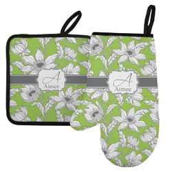 Wild Daisies Left Oven Mitt & Pot Holder Set w/ Name and Initial